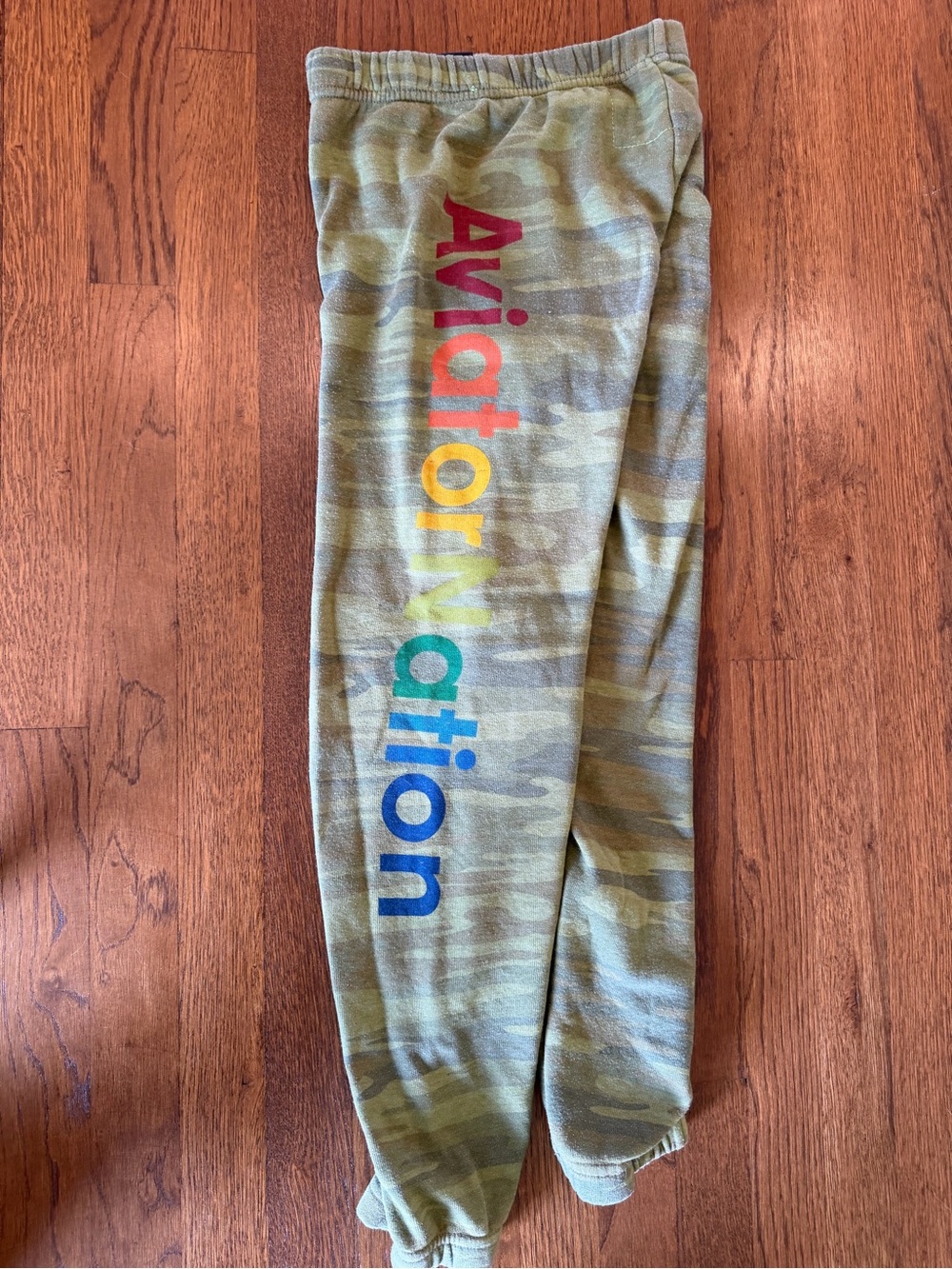 Aviator Nation Green Camo Joggers with Rainbow Logo